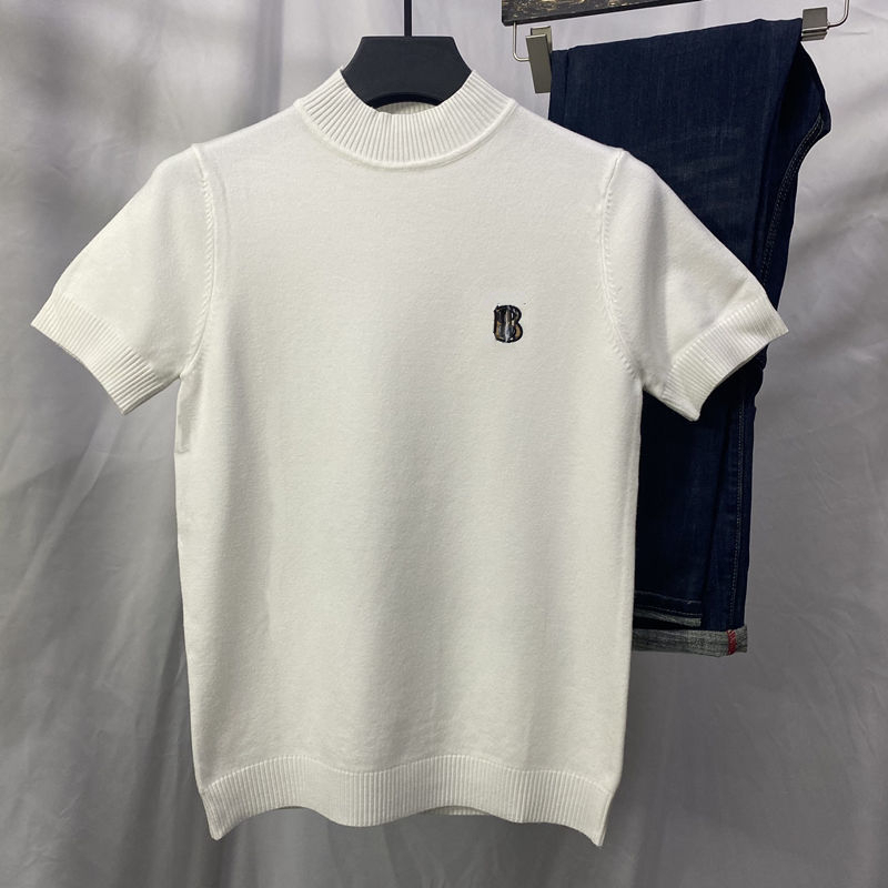 Bu 22 rb Mens Sweater Short Sleeve tshirt Half Turtleneck Wool Shirt men women Designer Sweaters TB Embroidery Casual Pullover Coat 4xl 5xl
