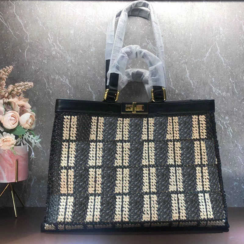 

Large Casual Tote Bag Black Leather Handbag Ladies Shoulder Back Bag Knitting pouch Classic Twist Lock