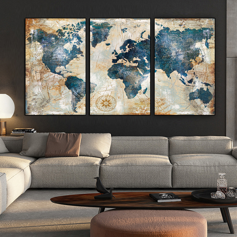 

3 Panel Watercolor World Map Painting HD Print on Canvas Landscape Modular Wall Painting Sofa Cuadros Art Picture For Living Room