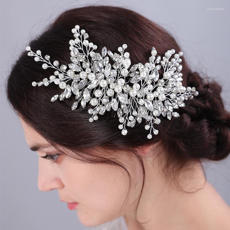 

Headpieces Trendy Pearl Rhinestone Bridal Hair Comb Handmade Wedding Head Accessories Headdress Women Headpiece Girls Party Jewelry Tiaras