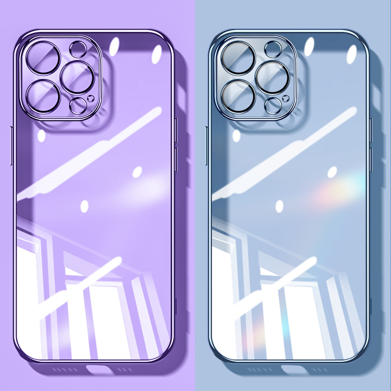 

Luxury Square Plating Cases Glass Camera Protector For iPhone 14 13 12 11 Pro Max X XS XR 7 8 Plus Shockproof Soft Silicone Cover, Purple
