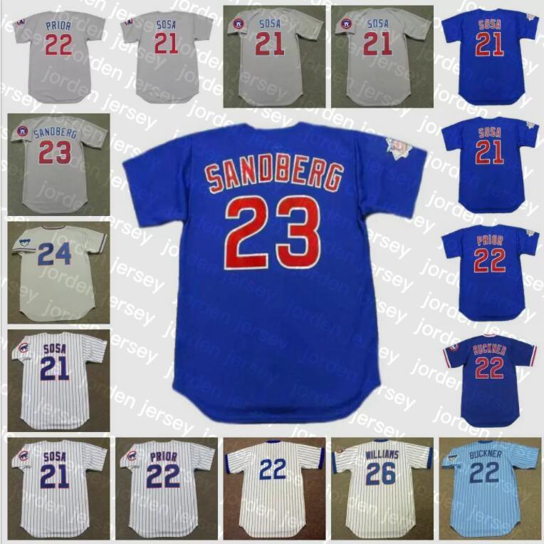 

NEW Baseball Jerseys Chicago Vintage Baseball Jersey 21 SAMMY SOSA 1996 BILL BUCKNER 1978 22 MARK PRIOR 2003 23 RYNE SANDBERG 1994 24 LOU BR, 22 bill buckner 1978 blue
