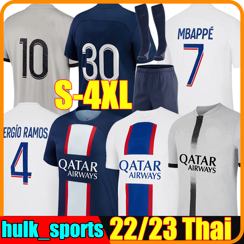 

4XL 5XL 22/23 MBAPPE HAKIMI soccer jerseys Champions 10th Title SERGIO RAMOS third Maillots de football shirt 2022 2023 MARQUINHOS VERRATTI PSGs Kits sock Full sets, 21-22 home 10th title