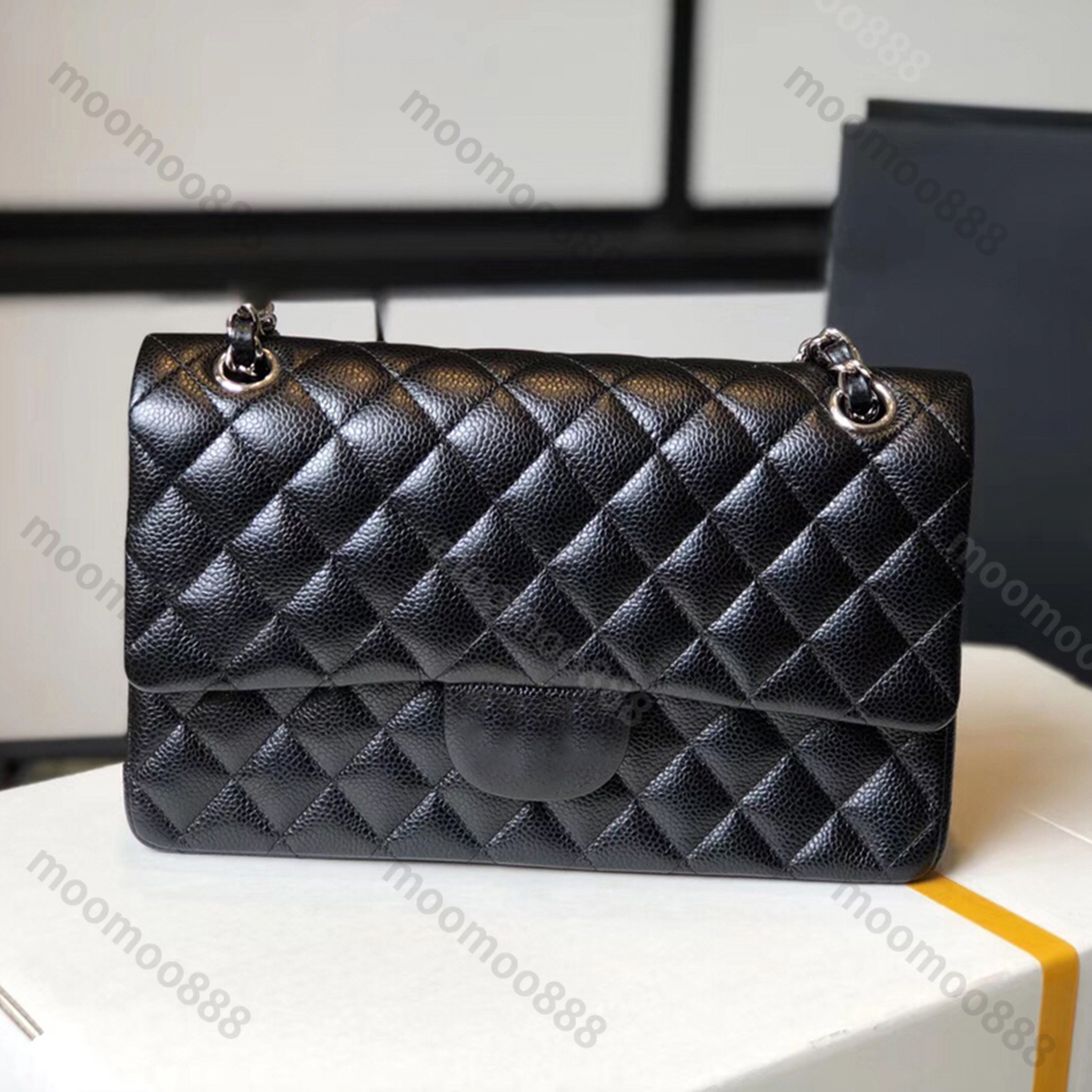 

10A Top Tier Quality Small Double Flap Bag 25CM Real Leather Caviar Lambskin Classic Luxury Designer Black Purse Quilted Handbag Shoulder Gold Box Bag Wallet On Chain, Upload pics to contact us