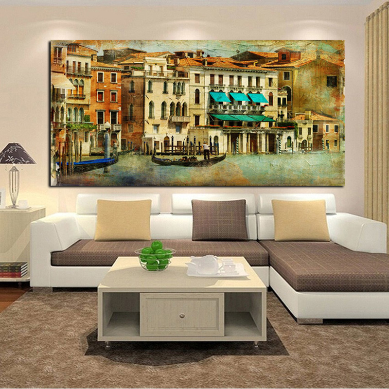 

Oil Painting Print Vintage Water Town Venice Landscape Romantic Cities on Canvas Wall Art Pictures for Living Room Cuadros Decor