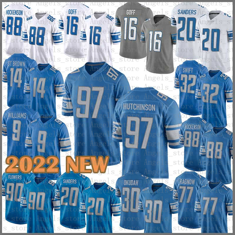 

Aidan Hutchinson Malcolm Rodriguez Football Jerseys Amon-Ra St. Brown Jameson Williams D'Andre Swift Penei Sewell Detroit T.J. Hockenson Lions Jared Goff Sanders, Mens-xiongshi