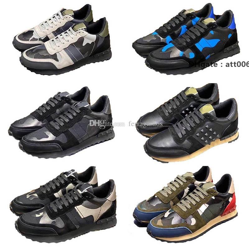 

Shoes New Men Luxury Rockrunner Camouflage Noir Fabric Nappa Genuine Leather Mens Desginer Flats Trainers Sne Valentinoe''Valentinoity ohL, Colour 1