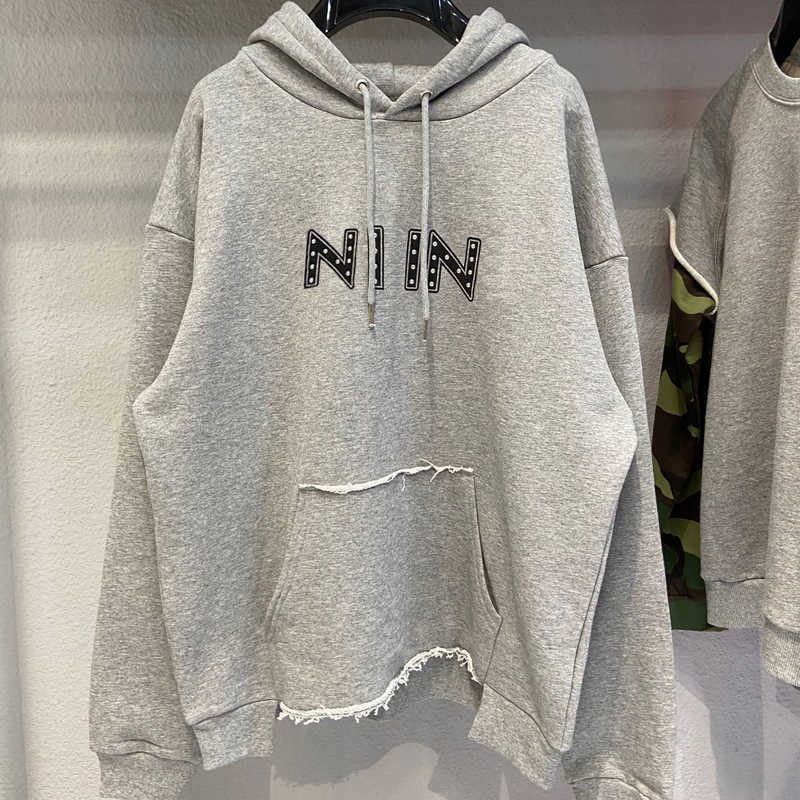 

Front Letter Printed Hoodies Rivet Women Men Cotton Fashion Hip Hop Highstreet Oversized FZWY0466, Gray