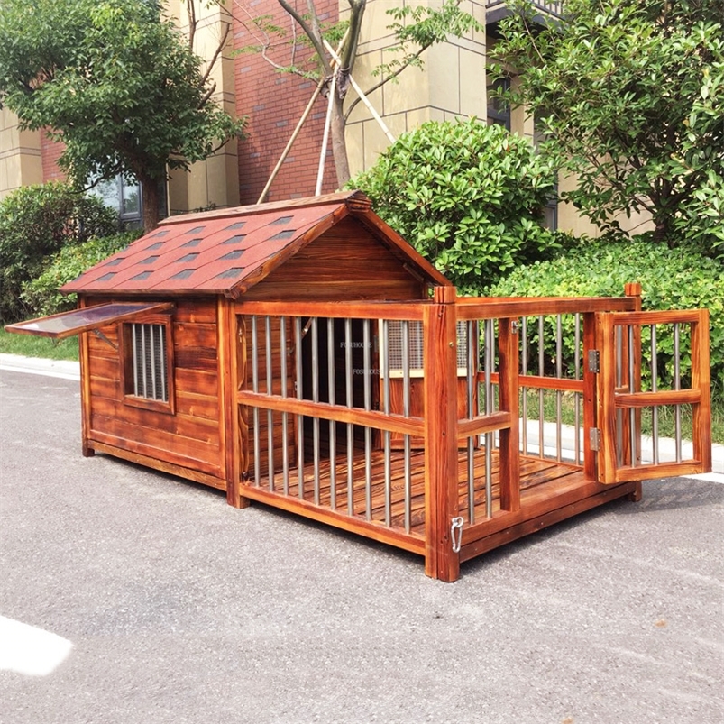 

kennels pens Dog Houses Outdoor Waterproof Solid Wood Kennels Creative Pet Villa House for Dogs Outdoor Fenced Dog House Modern Big Dog House 220912, Black