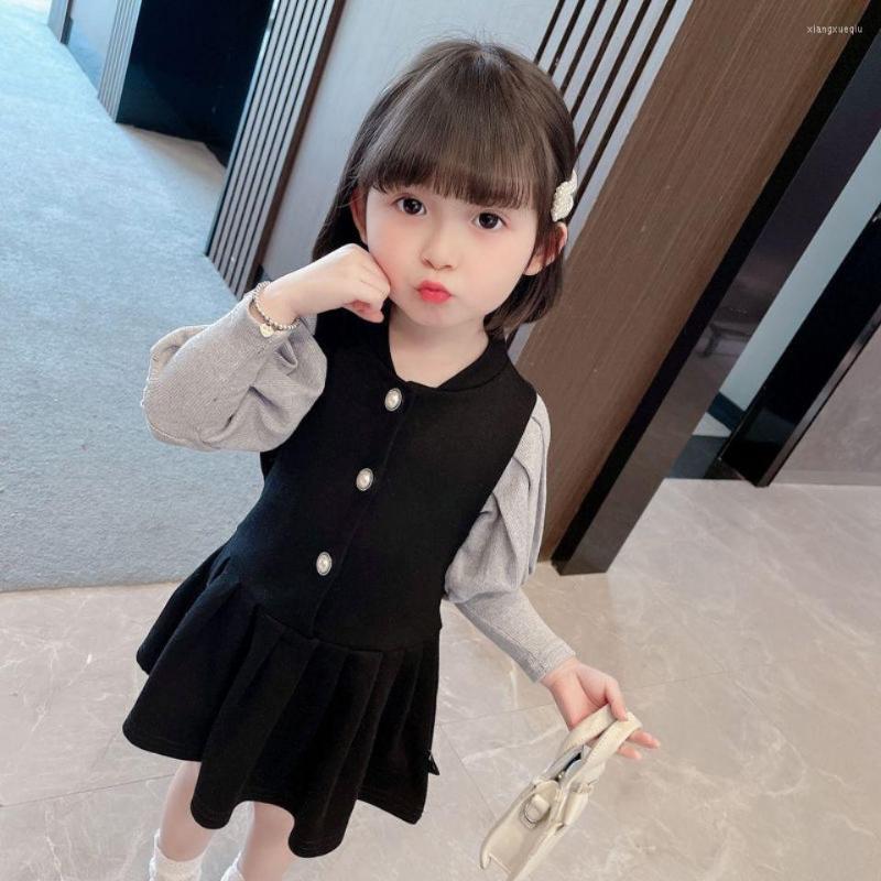 

Girl Dresses 2022 Autumn/winter Girls Kids Sweet Lace Velvet Warm Princess Dress Comfortable Cute Baby Clothes Children Clothing, Black