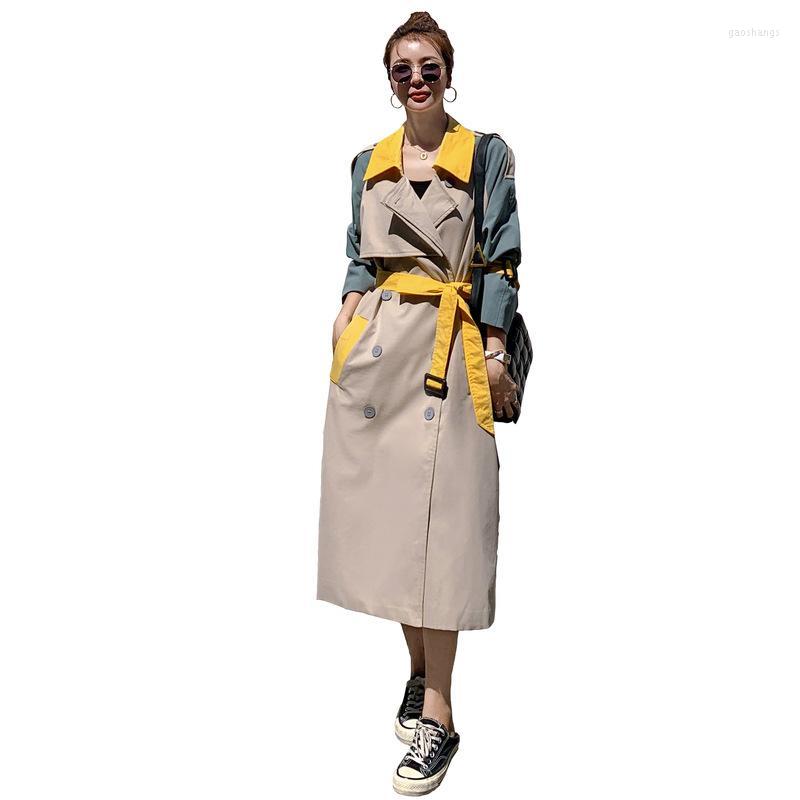 

Women' Trench Coats Temperament Contrast Windbreaker 2022 Autumn And Winter Long Style Korean British Over The Knee Fashion Jacket, Photo color