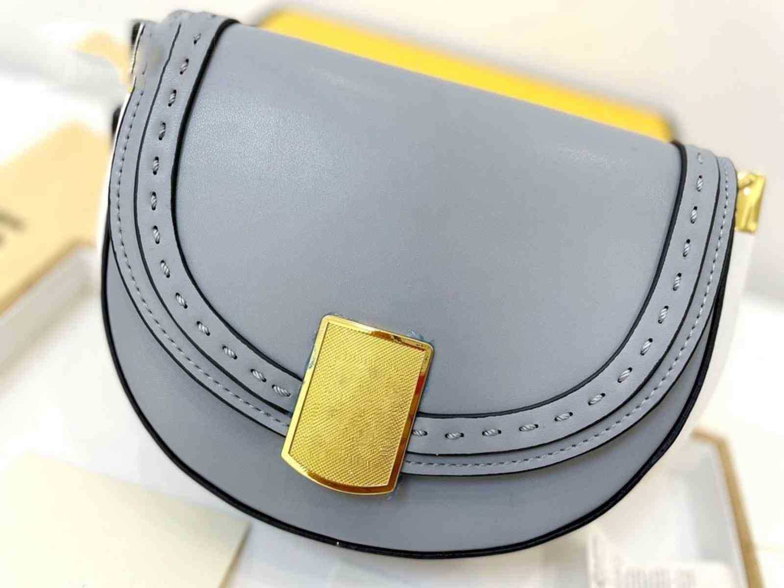 

Shoulder Bags Cowhide Saddle Wallet Brand Designer Genuine Leather Handbags Crossbody -quality Purses Amber Decoration Messenger 1127