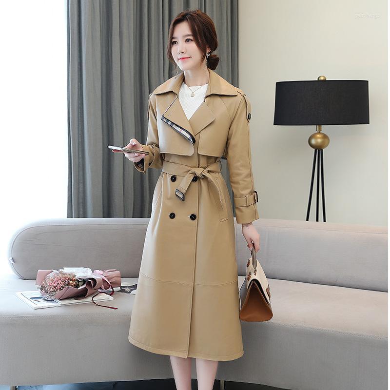 

Women's Leather Fashion Women's Mid - Length 2022 Autumn Sheep Single Outfit Waist Slimming Windbreaker Coat T112 & Faux, Khaki