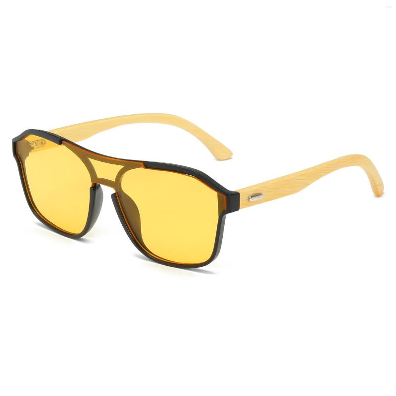 

Sunglasses Yellow Bamboo Women Driving Square Fashion One Piece Men Gafas Shade Mirror Black Clear Lens