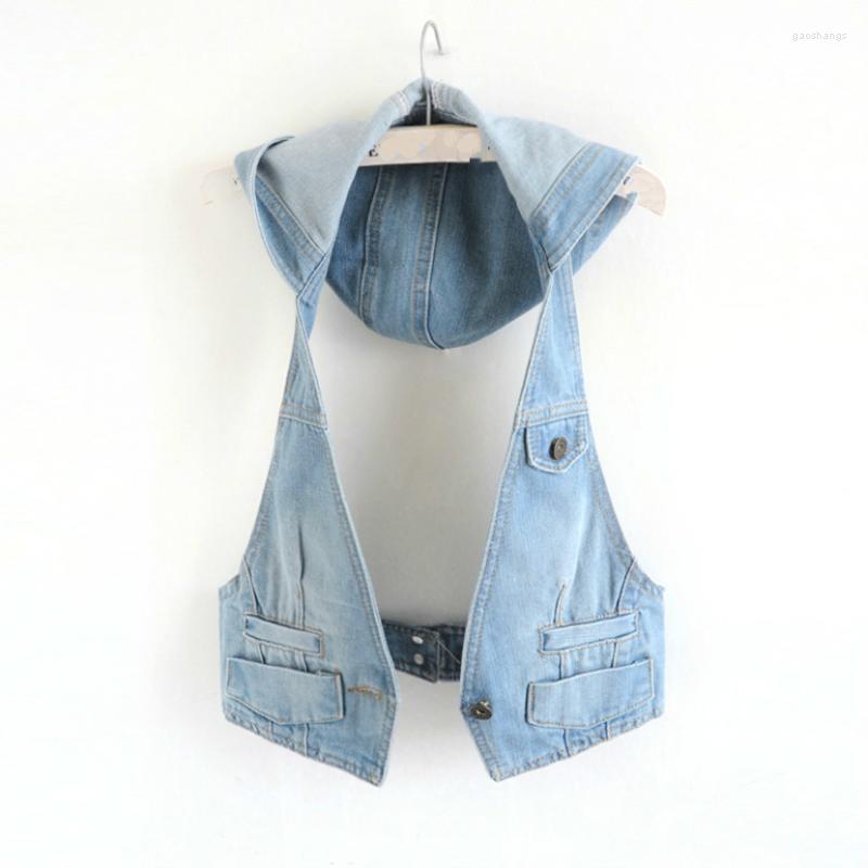 

Women' Vests Spring Summer Hooded Denim Vest 2022 Women Casual Sleeveless Washed Jeans Jackets Coats Female Waistcoat Plus Size 3XL, Baby blue