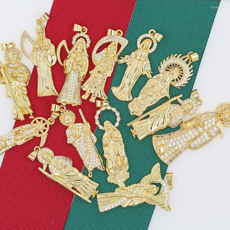 

Pendant Necklaces Hip Hop Necklace Gold Plated Copper Virgin Mary Jesus Charm For Jewelry Making