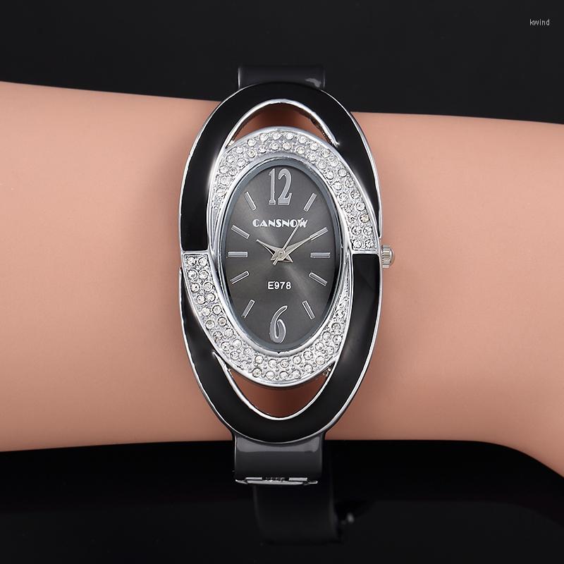 

Wristwatches Montre Femme Creative Luxury Women Rhinestone Bracelet Watch Fashion Woman Bangle Ladies Zegarek Damski Female Clock, White