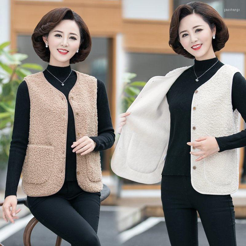 

Women's Vests Mother's Vest 2022 Imitate Lamb Wool Waistcoat Middle-aged Ladies Spring And Autumn Short Casual Sleeveless Jacket 4XL, Khaki