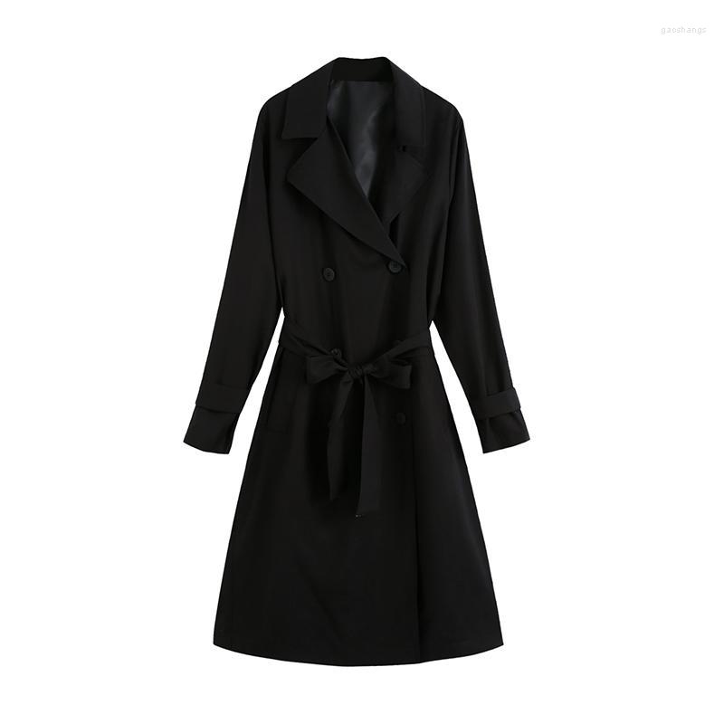 

Women' Trench Coats Women Double-breasted Lapel Belt Waist Mid-length Windbreaker Loose Solid Color Simple Jacket For Women, Black