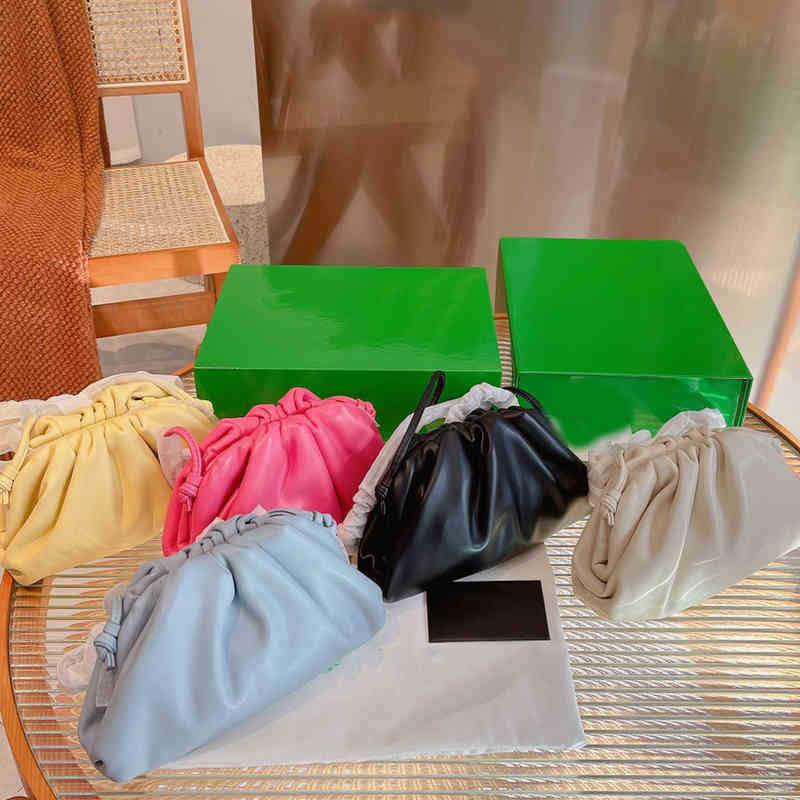 

7A Coin Purses Pleated Cloud Shoulder Bags Women Cute Handbag Leather Designer Magnetic Cover Crossbody Female Knotted Straps Pouch, Box