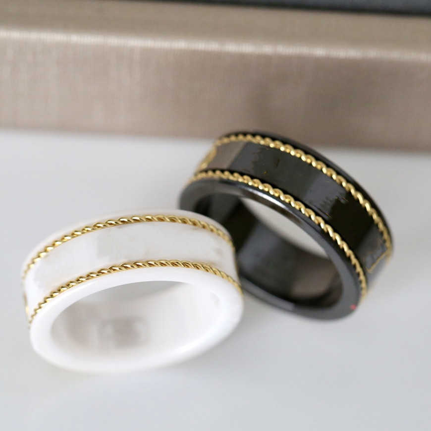 

18k Gold Ring Stones Fashion Simple Letter Rings for Woman Couple Quality Ceramic Material Fashions Jewelry Supply