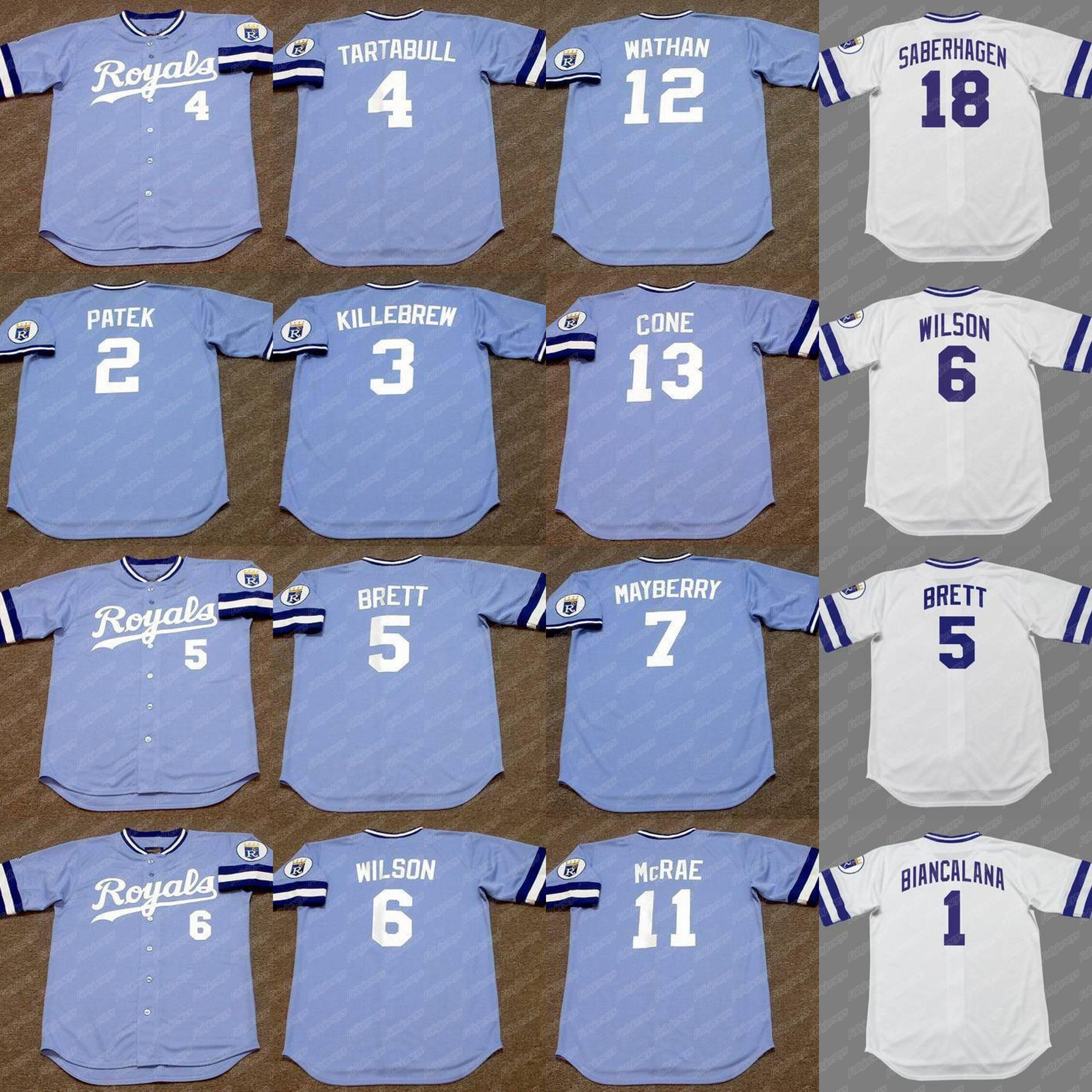 

college wear BUDDY BIANCALANA FREDDIE PATEK HARMON KILLEBREW GEORGE BRETT HAL McRAE DARRELL PORTER BO JACKSON JOHN WATHAN Baseball Jerseys, 4 danny tartabull 1989 1
