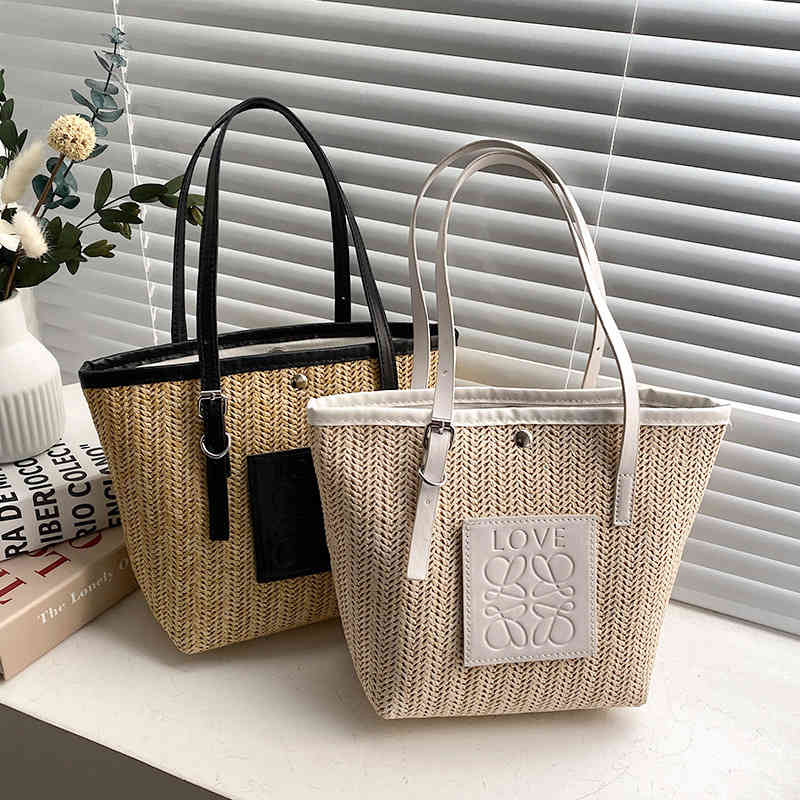 straw large capacity shopping bag women's 2022 new fashion portable Shoulder Bag Beach Tote Purses Outlet-image-802170215