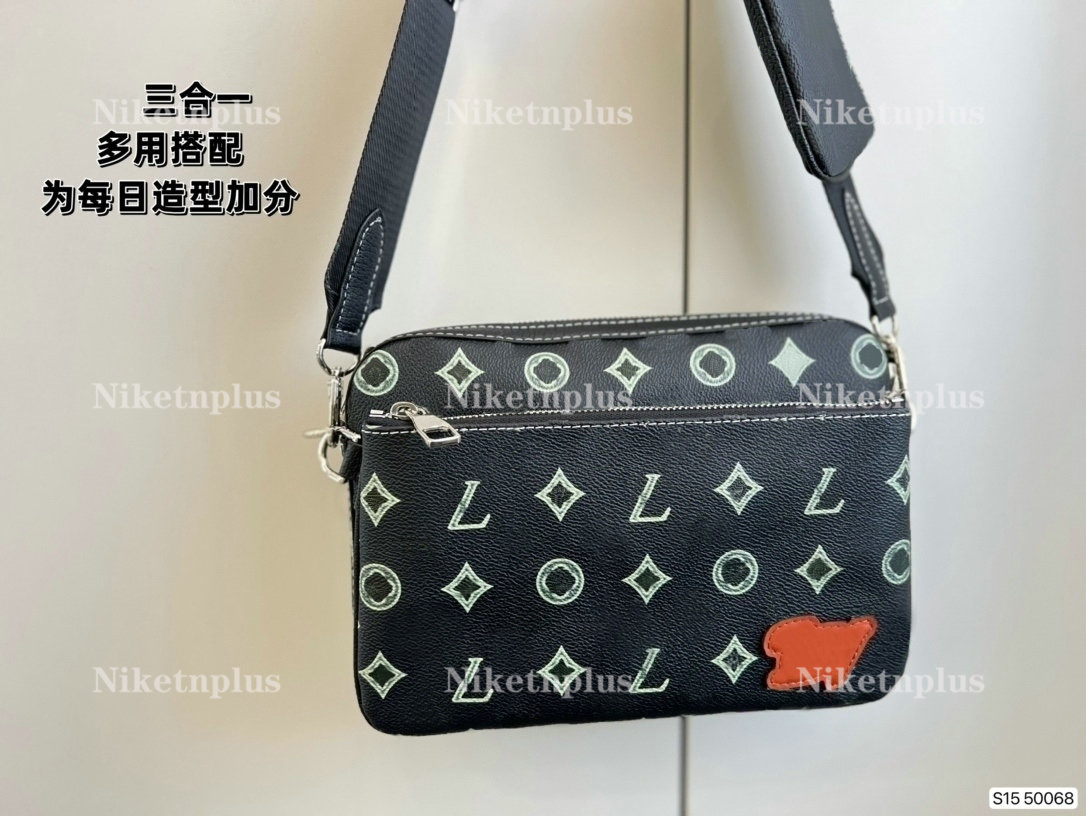

Mens Pochette Trio 3pcs Shoulder Messenger Bag Luxury designer bags classic Mens shoulder bags purse, 01