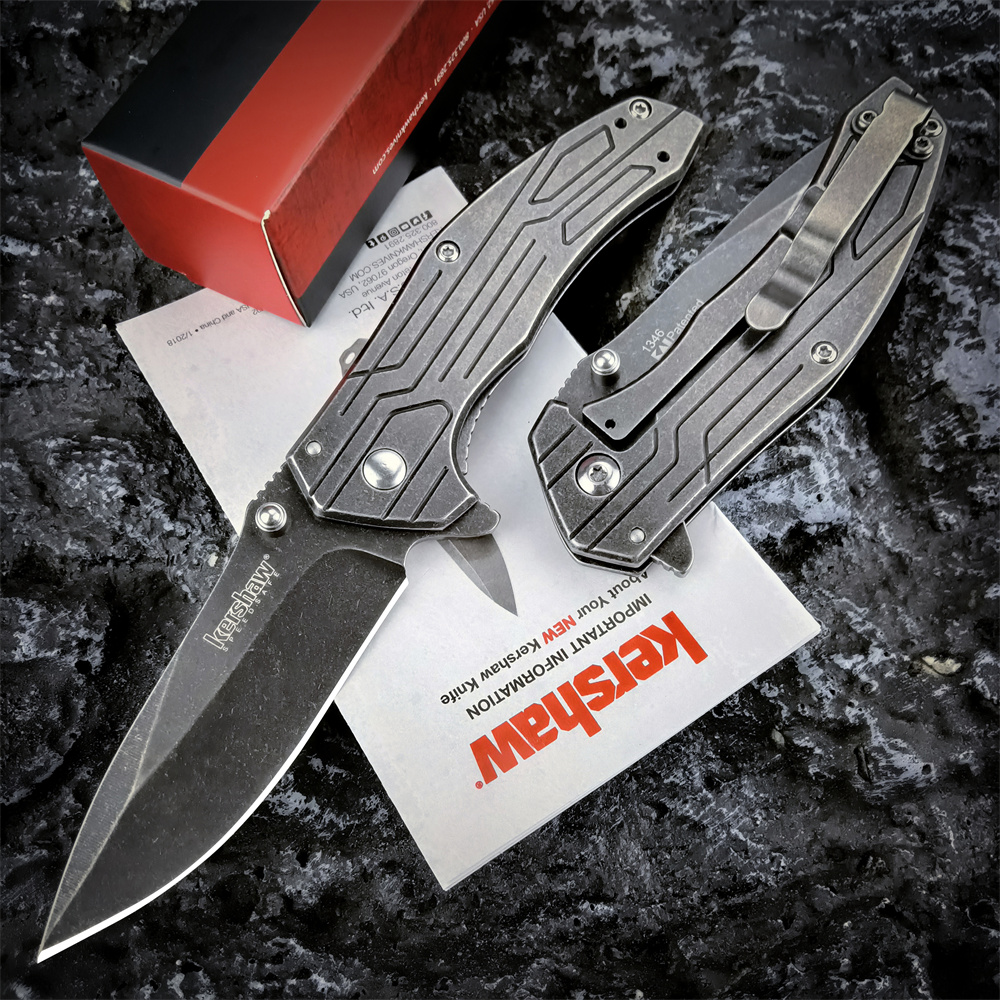 

Kershaw Kingbolt 1346 Flipper Pocket Folder Knife Blackwash 8Cr13MoV Satin Plain Blade Stainless Steel Handles Tactical Hunting Survival Everyday Carry Knives