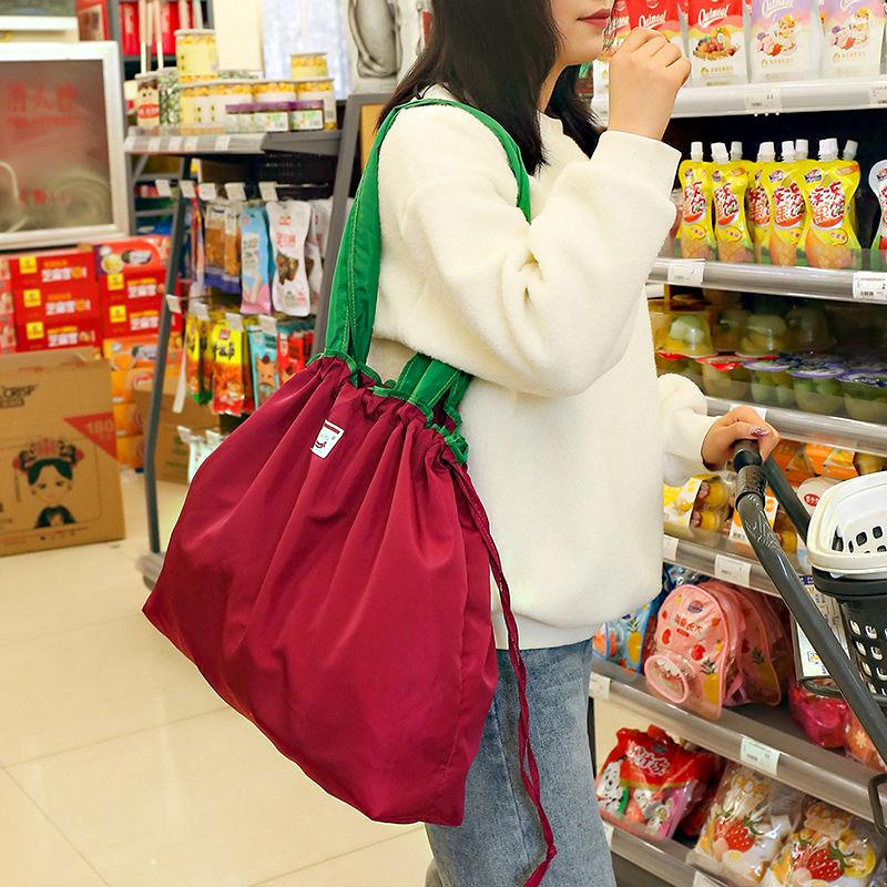 

Shopping Bags Foldable Beam Mouth Bag Single Shoulder Environmental Protection Fashion Supermarket, Beige