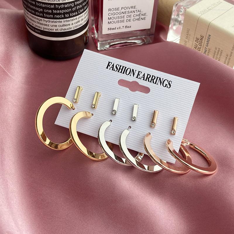 

Hoop Earrings 6 Pairs/Set Simple Three Colors Small Ear Studs Set For Women Girls Minimalist Geometric Circle Earings Jewelry