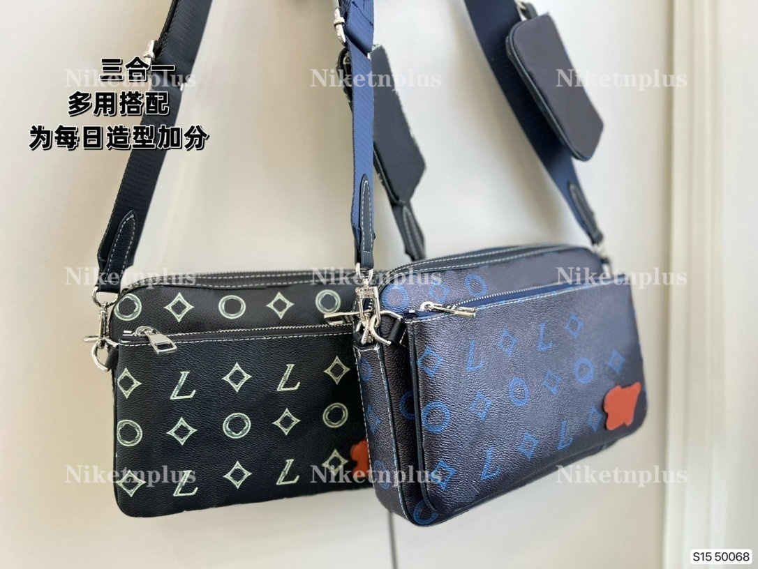 

3pcs Mens Pochette Trio Shoulder Crossbody Bags designer handbags Coin Purse Key Pouch zipped pocket, 01