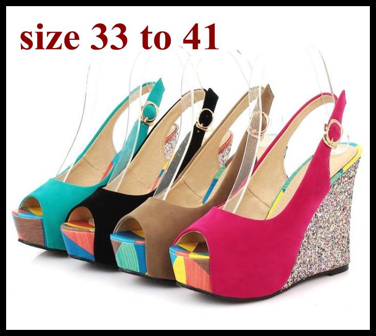 

candy color peep toe sling back platform wedge sandals Pink Blue plus size wedding shoes sexy women summer shoes size 40 41 to small size 33, Khaki come with box