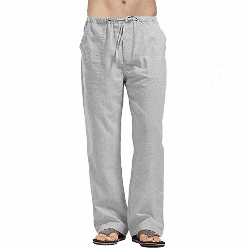Men's Pants men's Pants Men 2022 Fashion Trend Linen Casual Plus Size Summer Solid Color Loose Elastic Waist Long Trousers With Pockets-image-801988806