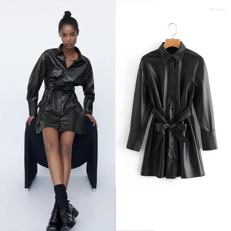 

Women' Leather Women Long Faux High Waist Women' European And American Casual Simple Mid-dress Coat Jackets 2022, Black