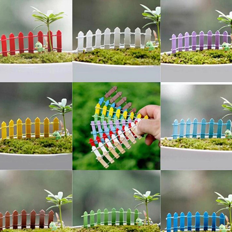 

10pcs/lot Multicolor Mini Garden Decoration Fence Barrier Wooden Craft Miniature Fairy Bonsai Pots Handmade DIY Decor