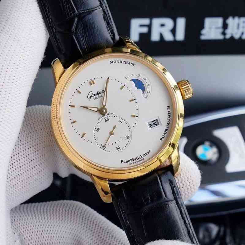 

Luxury Mechanical Watch for Mengerman Glash Tte Eccentric Automatic Men Belt Gentleman Calendar Moon Phae