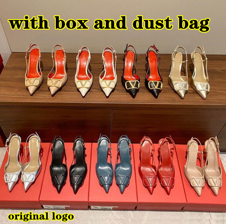 Brand Point Toe Classics V Metal Buckle Chaussures habillées pour femmes Sandales de chaussures à talons hauts pompes en cuir de mode