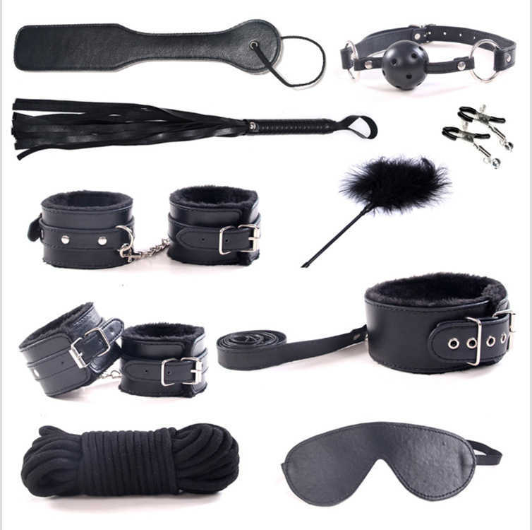 

Sexy Set Sm Fun Leather Products Black Plush 10 Piece Set of Racket Style Adjustment Binding Flirting Toys Z2F0, Red