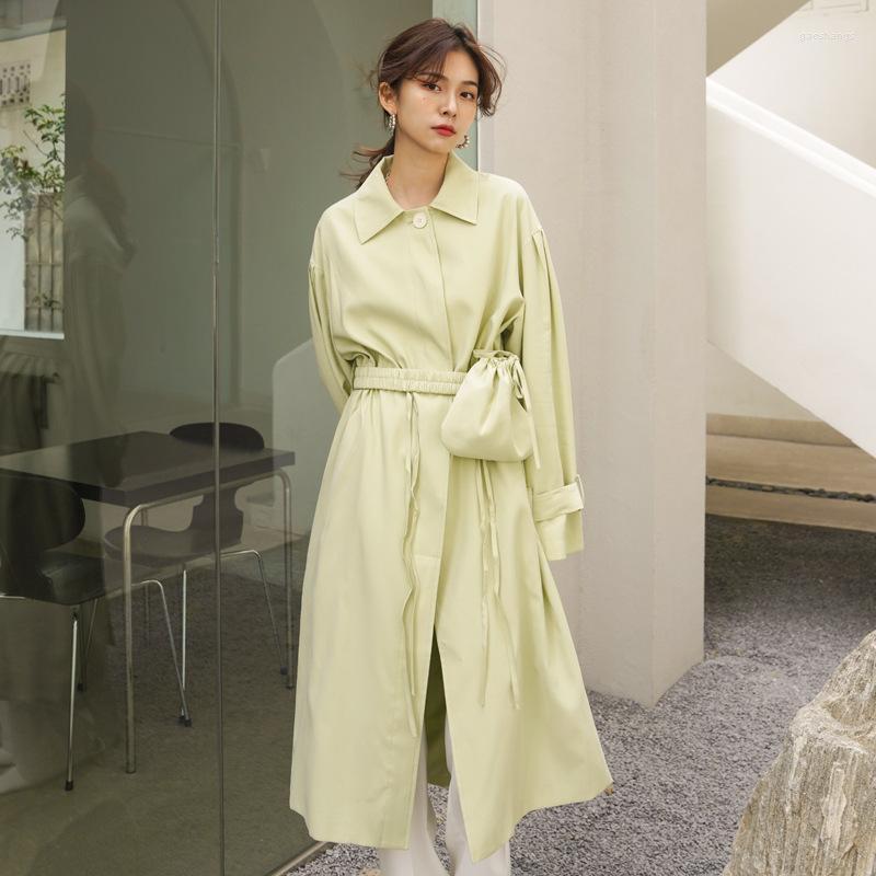 

Women's Trench Coats Mfive2022 Spring And Autumn Korea East Gate Loose Design Long Windbreaker Versatile Women's, Green