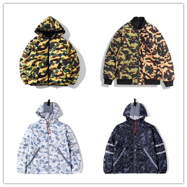 

Winter Down puffer coat Womens down Jacket Fashion Thickened Downs Coats Camouflage shark printing mouth Hip hop full zip keep warm Casual, Extra dust bag