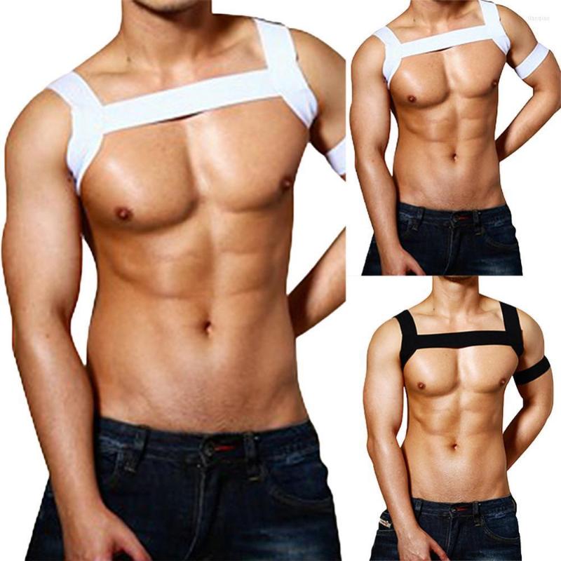 

Bras Sets Men Sexy Nylon Body Chest Harness Elastic Shoulder Strap Stage Costume Clubwear, Black