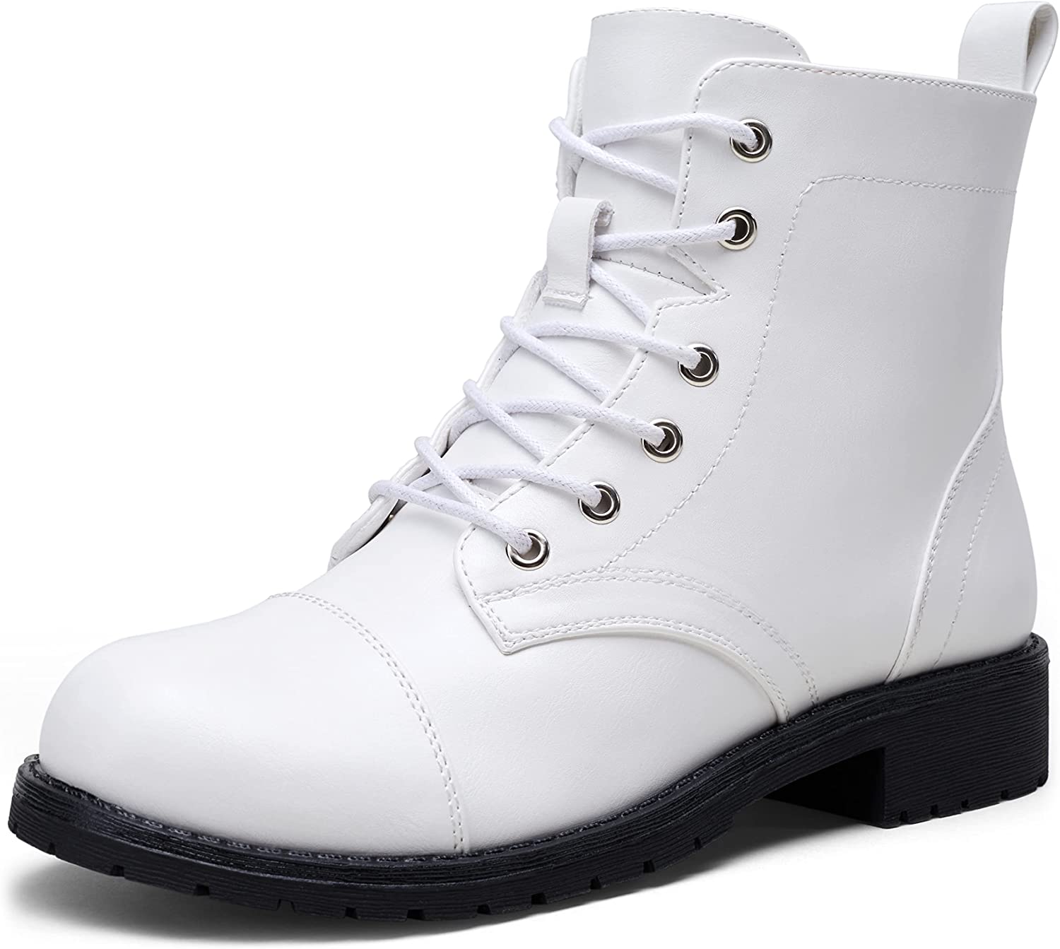 

white Women's Ankle Boots Fashion Booties Low Heel Lace up Boots for Women
