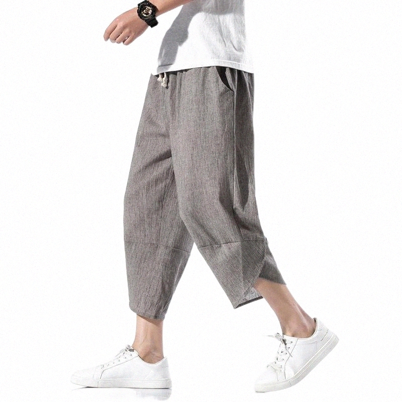 Men's Pants men's Pants MrGB Chinese Style Summer Ice Silk Casual Cotton Linen Harem Solid Color Loose Wide Leg Calf-Length Retro Trousers
