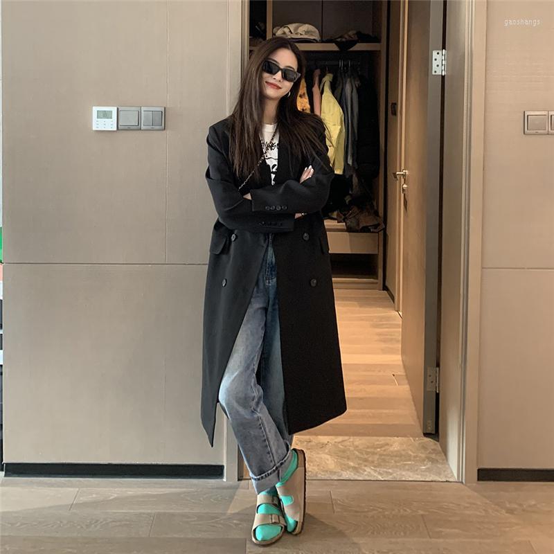 

Women' Trench Coats Mid-length Suit Jacket Women' Early Spring Korean Double-breasted Loose Windbreaker Coat