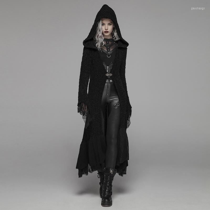

Women' Trench Coats Women Gothic Thickened Woolen Cardigan Retro Hooded Sweater Witch Halloween Costume Winter PUNK RAVE Women, Black