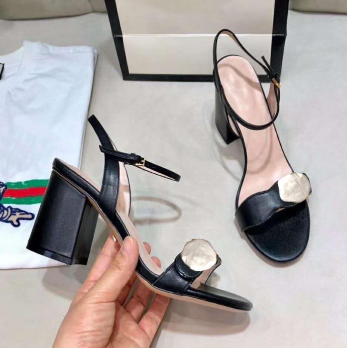 

Women's high heels open toe thick heel summer sandals leather designer large size fashion sexy formal wear elegant temperament office shoes
