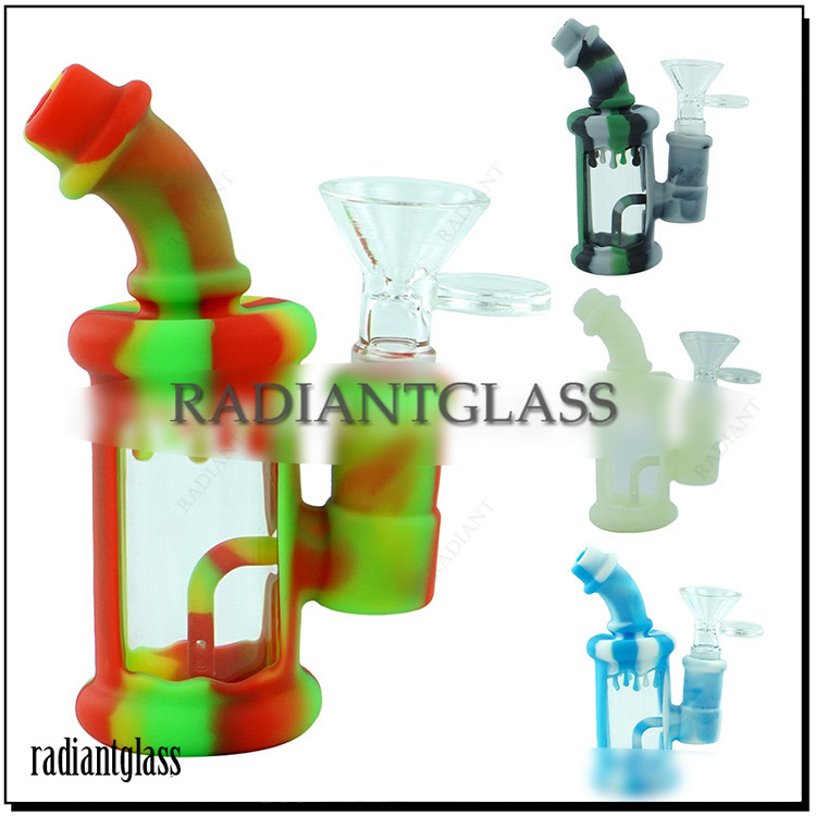 

Silicone Bong Water Pipes Hookahs 4.5" protable water transfer printed glass mini bubbler bongs Hookah Free Bowl dabber tools dab rig