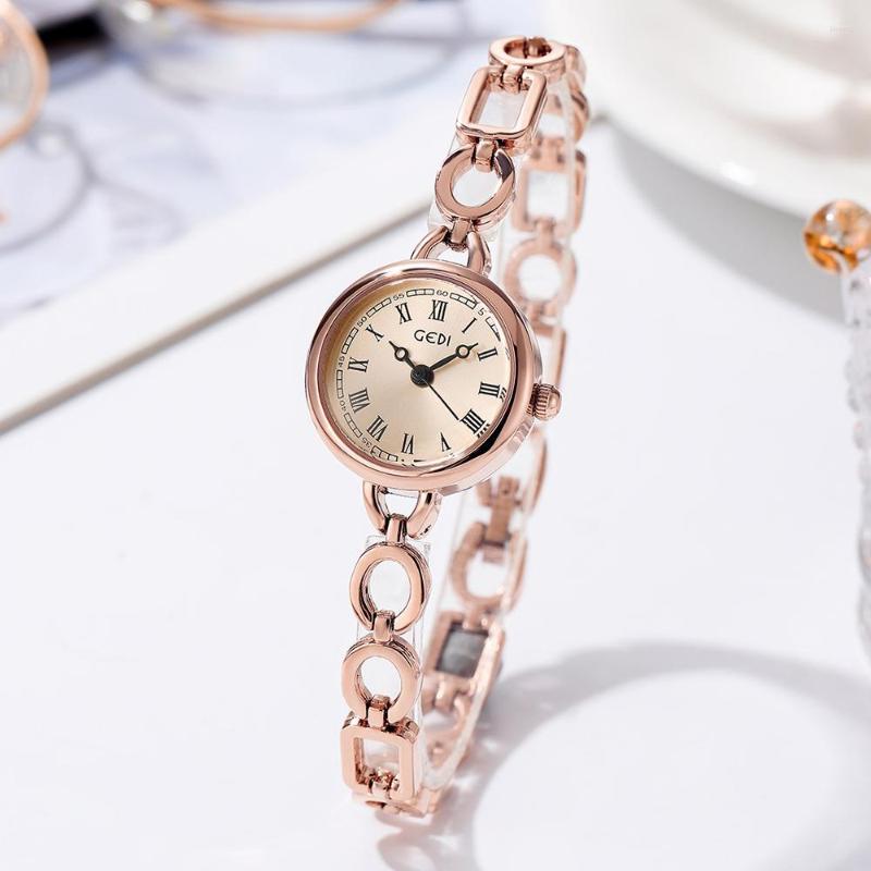 

Wristwatches GEDI Fashion Small Bracelet Watch For Women 30M Waterproof Roman Dial Quartz Ladies Clock Drop 52061, Rose golden