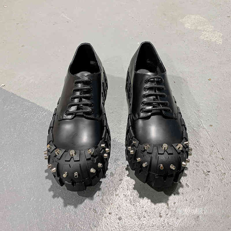

Casual Shoes 2022p men's tires Derby rivets gear soles thick soled calf leather business casual shoes, Black